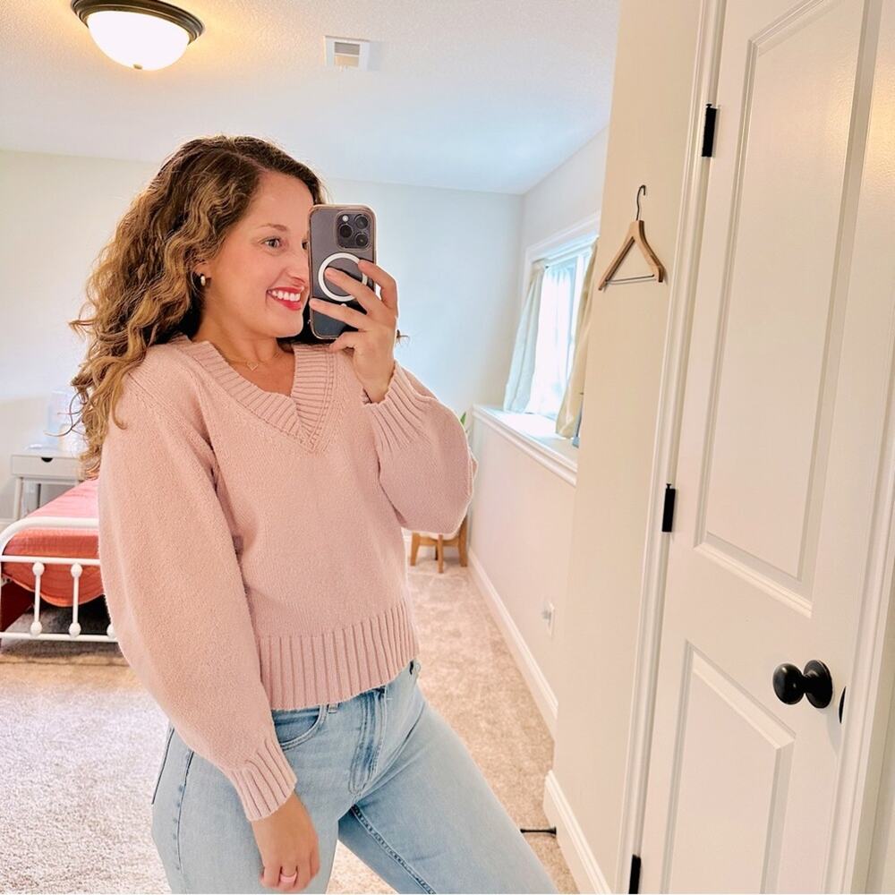 Tuckernuck Brochu Walker Pink Purple Textured V Neck Cotton Sweater Small